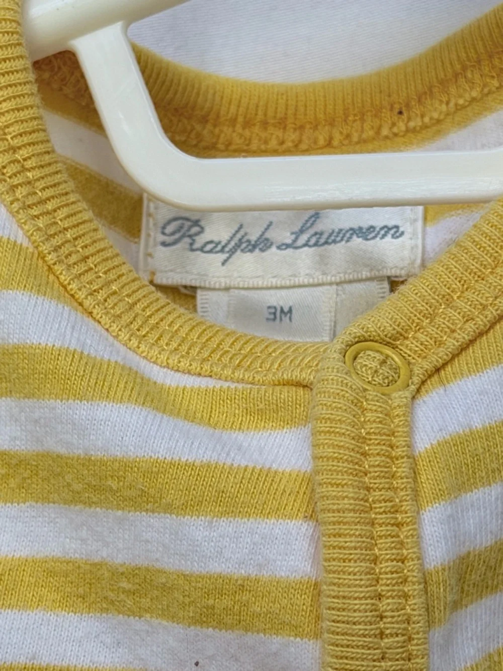 Ralph Lauren Yellow and White Striped Cotton One-Piece Bodysuit